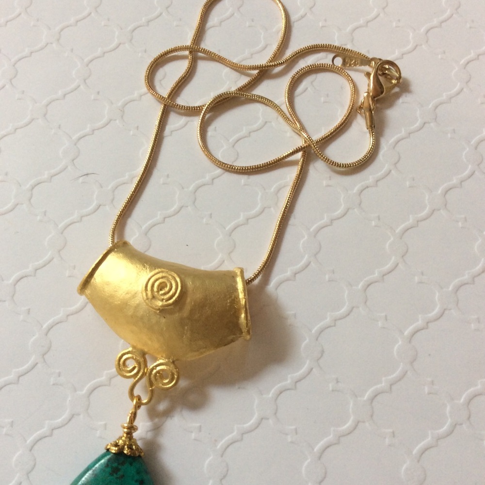 14k Turquoise Pendant Necklace - Picture 4 of 7